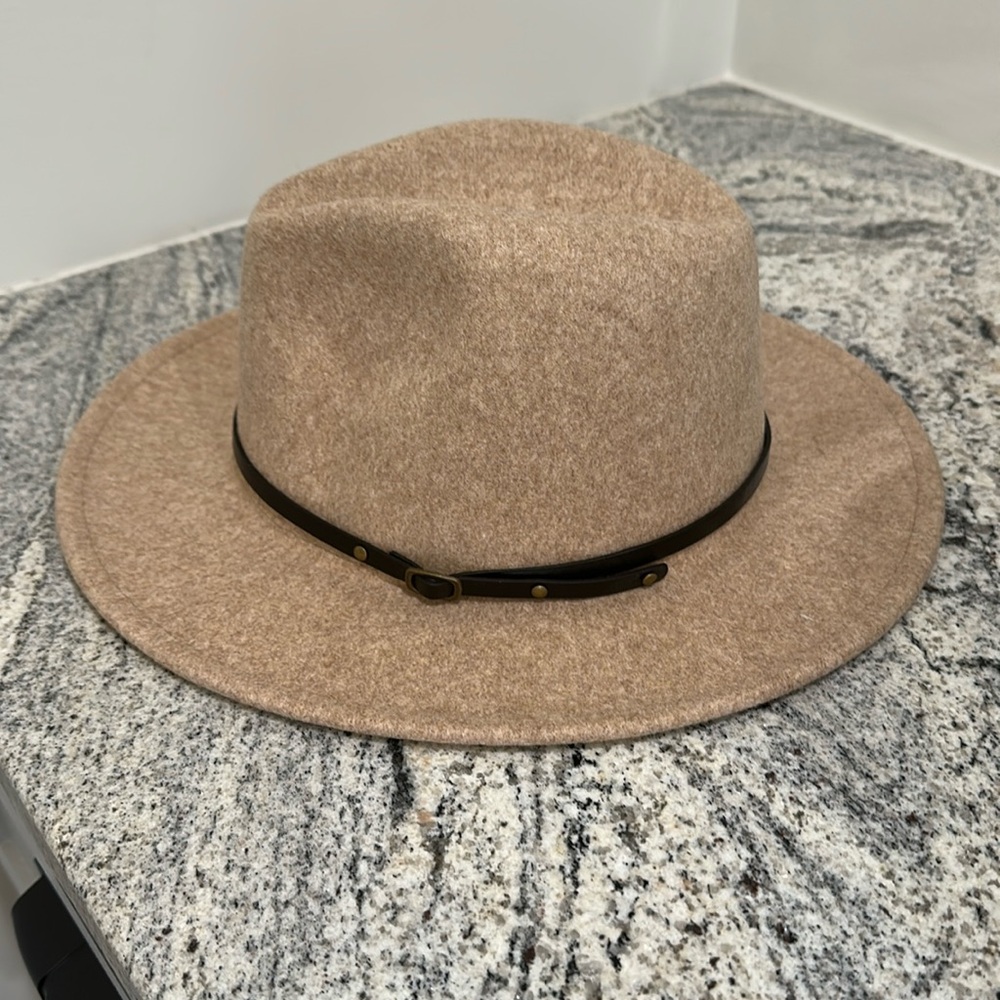 Women’s Classic wool fedora with belt buckle wide brim Panama hat